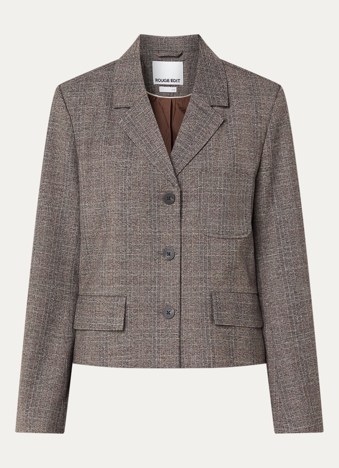 ROUGE EDIT Roubrent blazer met gemêleerd dessin en klepzakken - voorkant 2 bruin