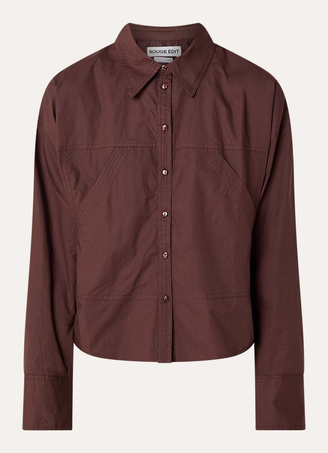 ROUGE EDIT Roubrook blouse met kraag - voorkant 3 donkerbruin