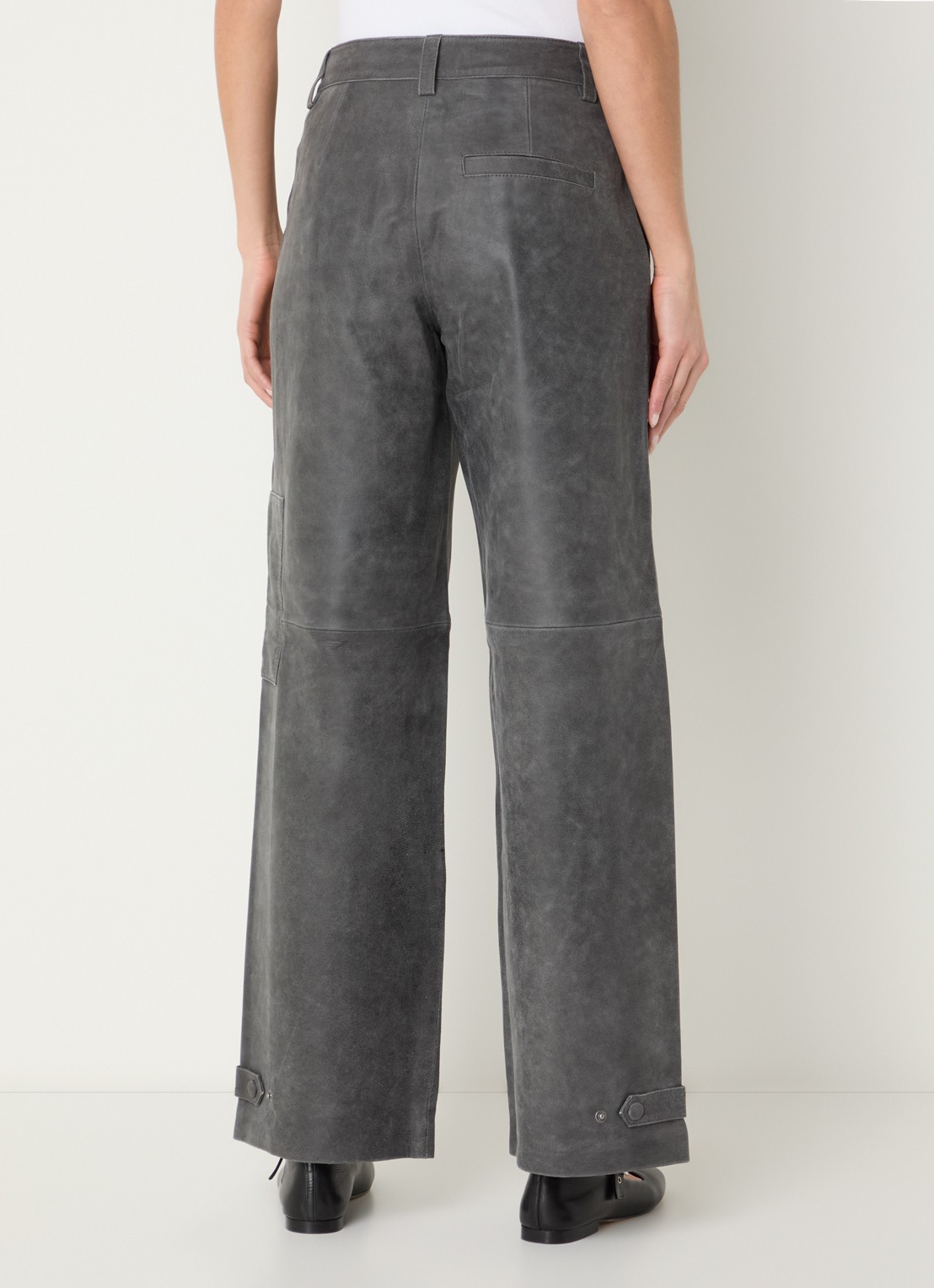 ROUGE EDIT Roubrooklyn high waist straight fit broek van lamsleer - achterkant beige