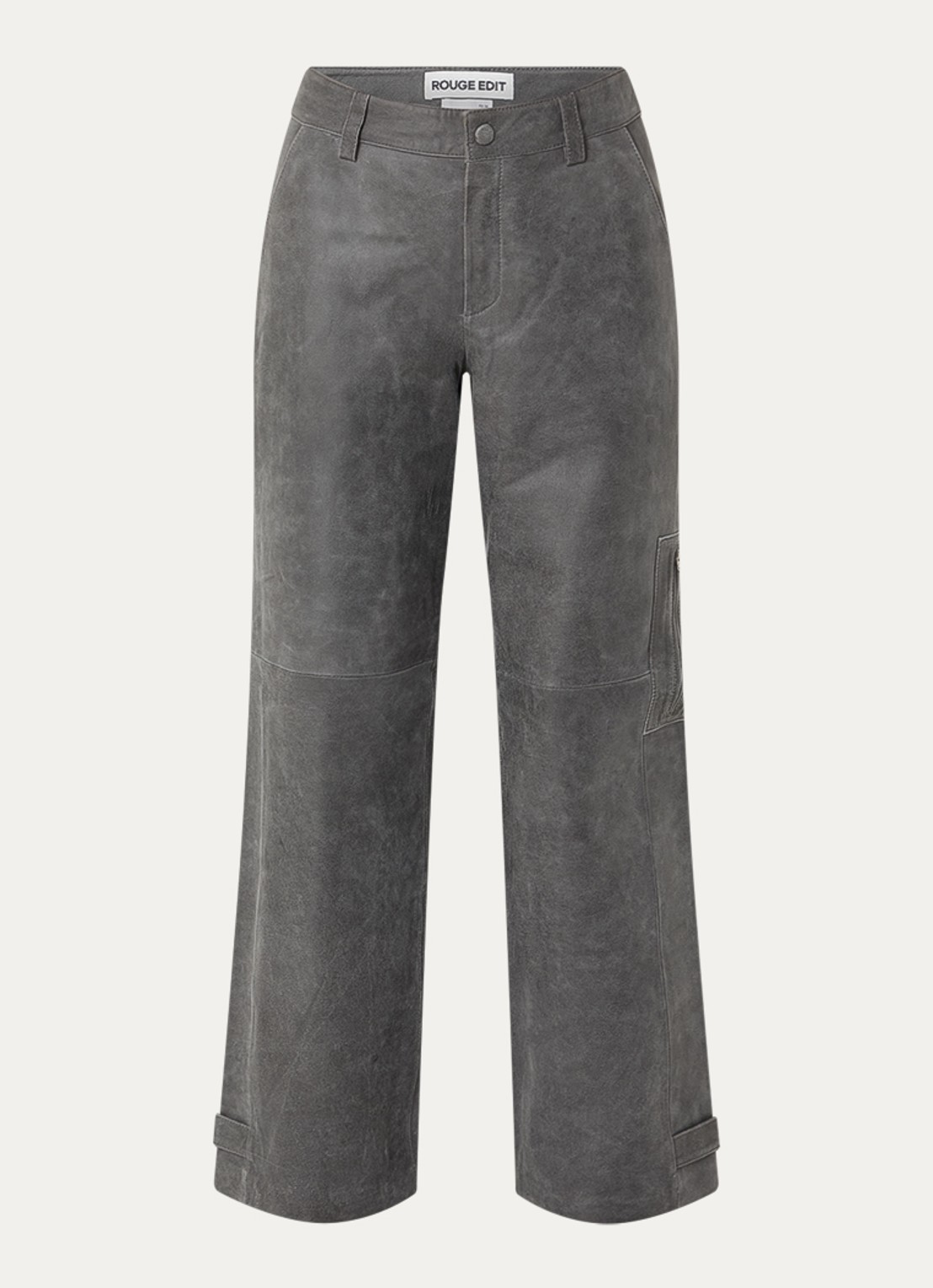 ROUGE EDIT Roubrooklyn high waist straight fit broek van lamsleer - voorkant 3 beige