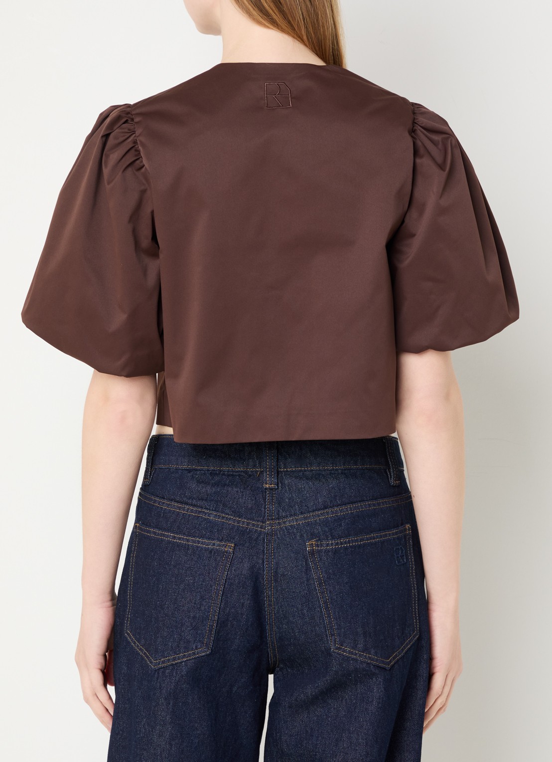 ROUGE EDIT Roudetta blouse met ballonmouw - achterkant donkerbruin