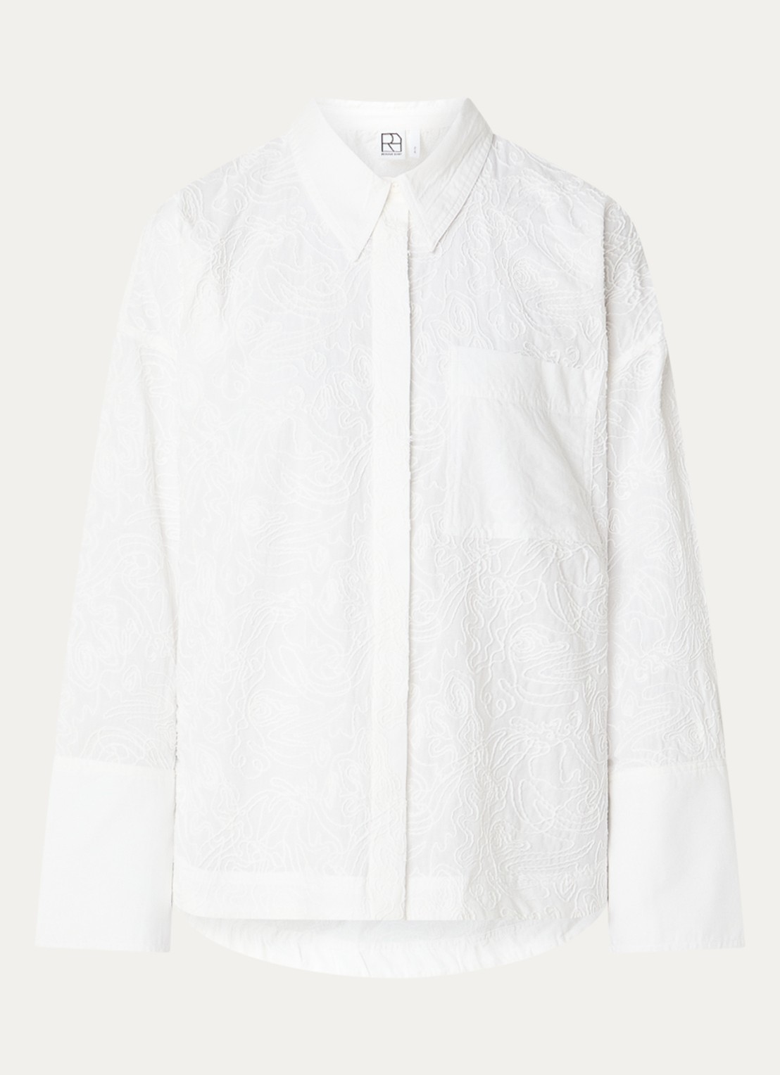 ROUGE EDIT Rouemma blouse met borduring en borstzak - voorkant 2 wit