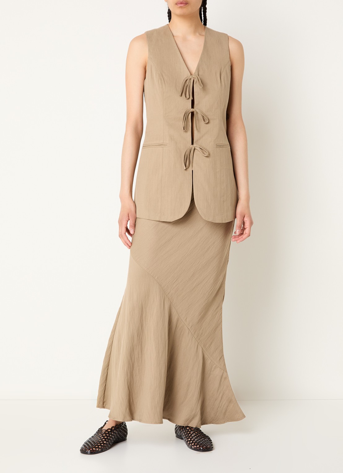ROUGE EDIT Rouetienne maxi rok  - voorkant 2 zand