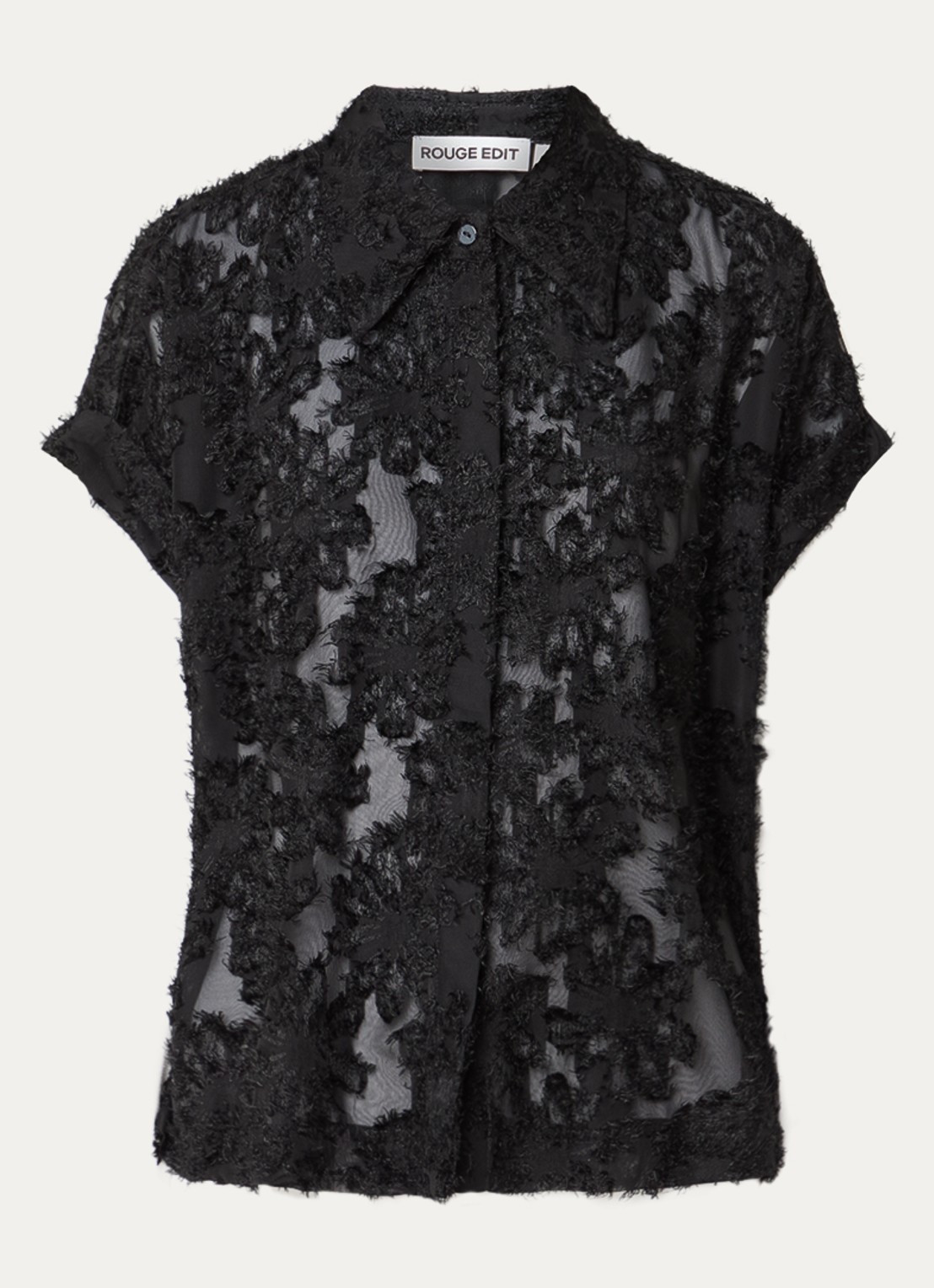 ROUGE EDIT Roukyoto semi-transparante blouse met structuur - voorkant 3 zwart