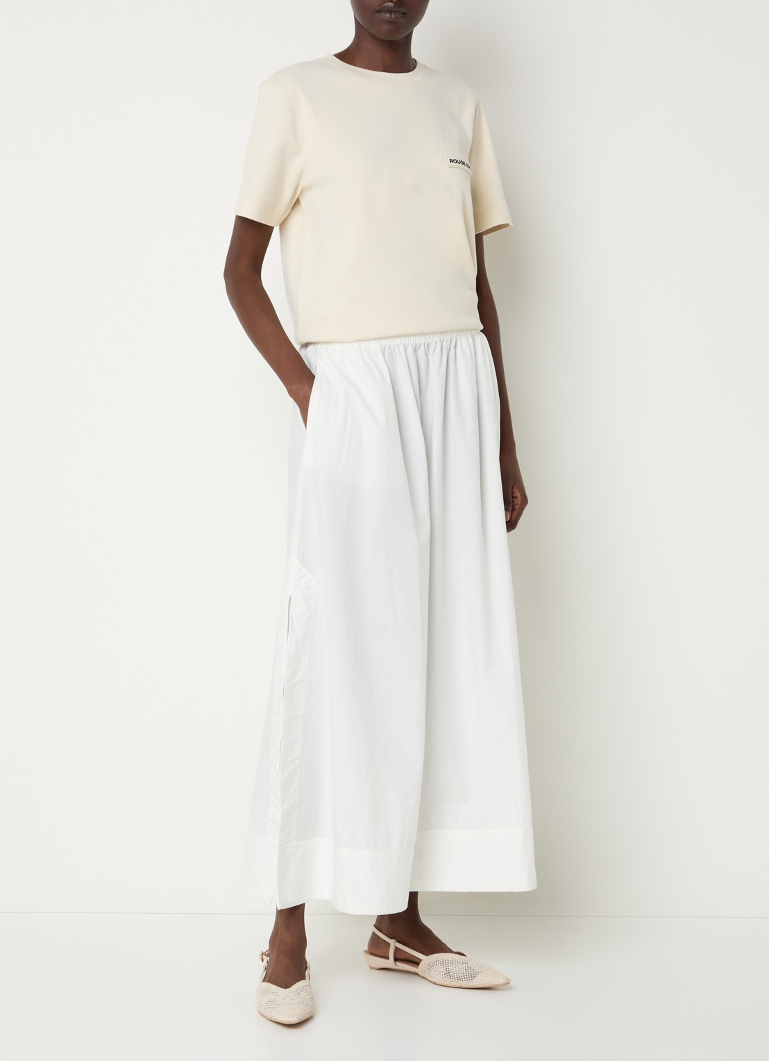 ROUGE EDIT Roulinne high waist maxi rok met steekzakken - voorkant 3 wit