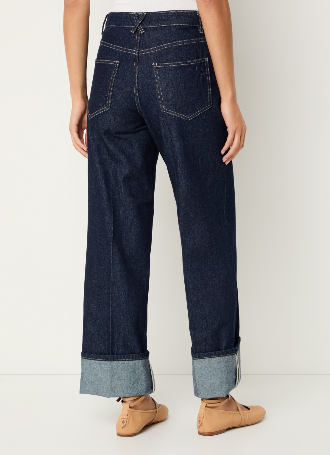 ROUGE EDIT Roumartine high waist straight leg jeans met donkere wassing - achterkant 4 indigo