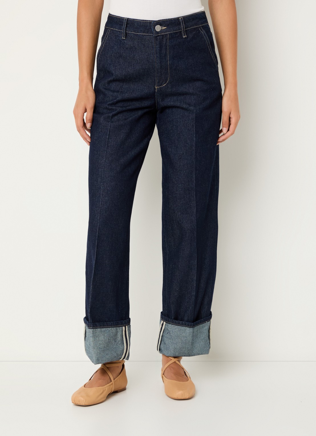 ROUGE EDIT Roumartine high waist straight leg jeans met donkere wassing - detail 3 indigo