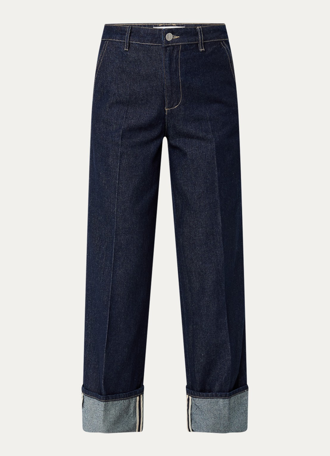 ROUGE EDIT Roumartine high waist straight leg jeans met donkere wassing - voorkant indigo
