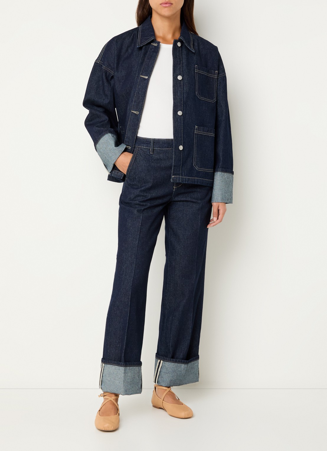 ROUGE EDIT Roumartine high waist straight leg jeans met donkere wassing - voorkant 2 indigo