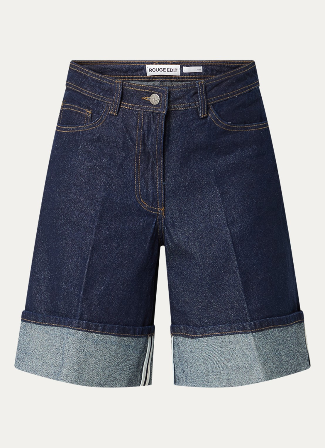 ROUGE EDIT Roumartine high waist wide fit korte broek van denim - voorkant 3 indigo
