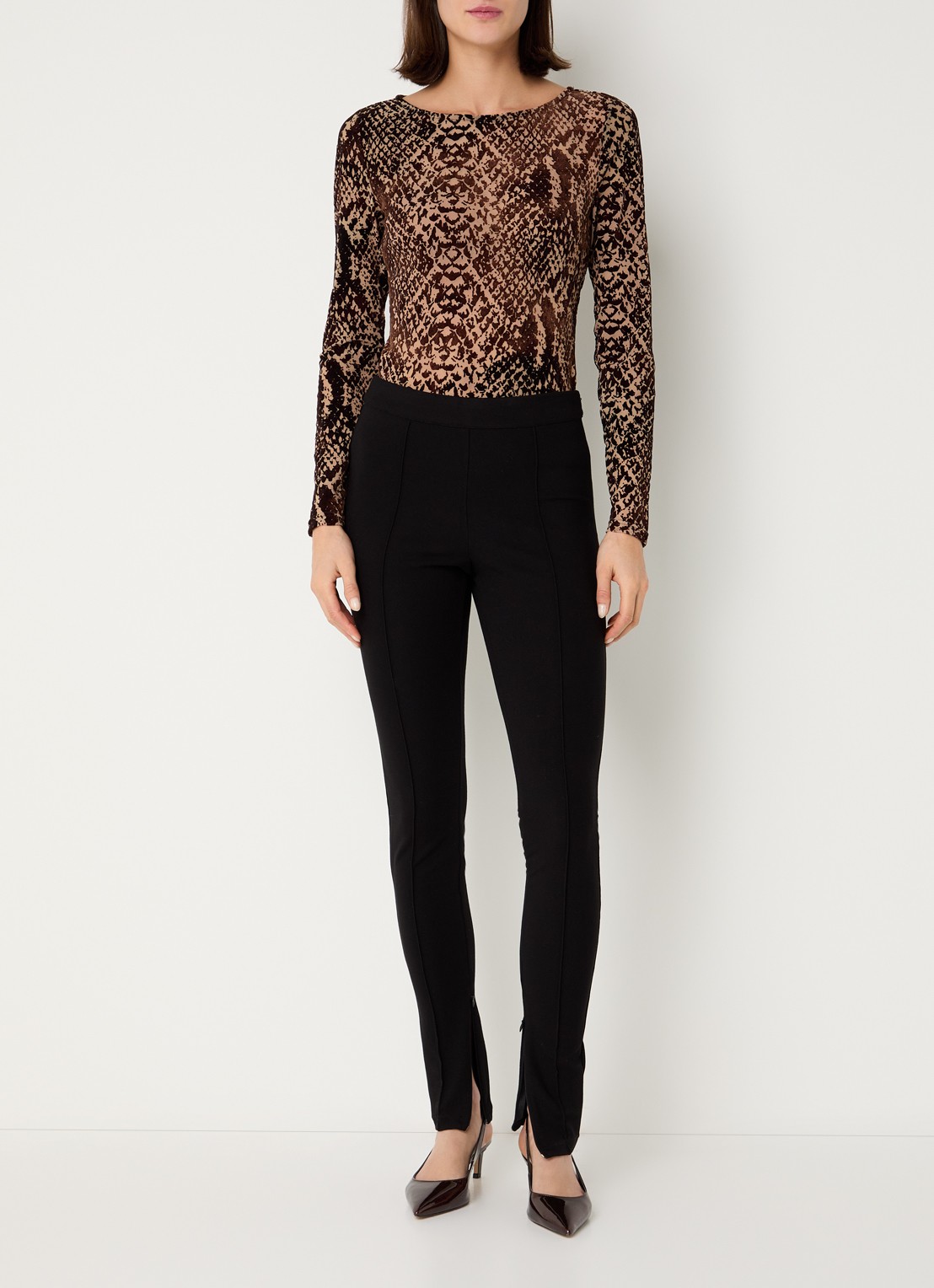 ROUGE EDIT Roumoana high waist skinny fit legging met siernaad - voorkant 2 zwart