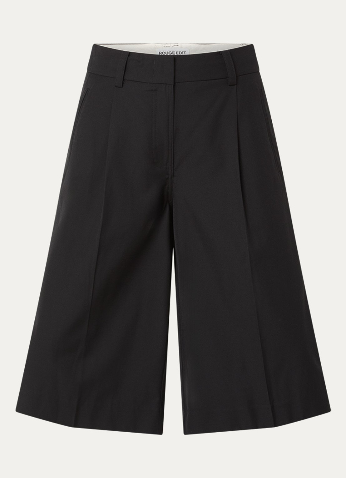 ROUGE EDIT Roupaula high waist straight fit culotte met steekzakken - voorkant 2 zwart