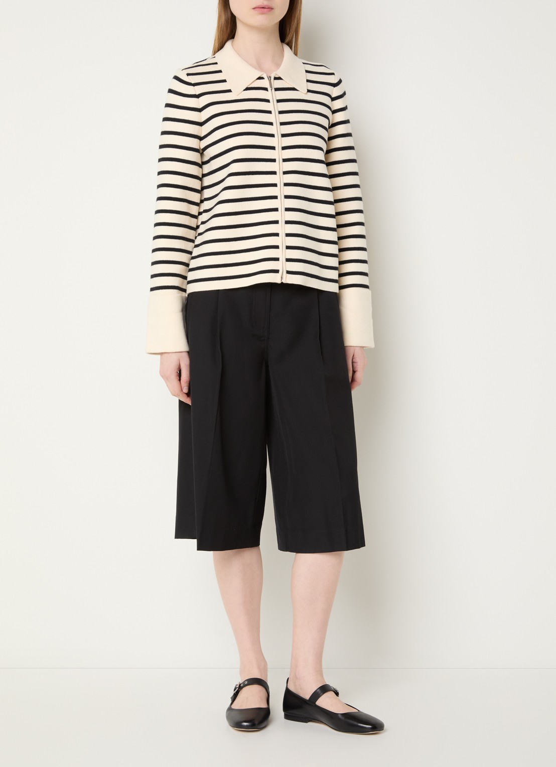 ROUGE EDIT Roupaula high waist straight fit culotte met steekzakken - voorkant 3 zwart