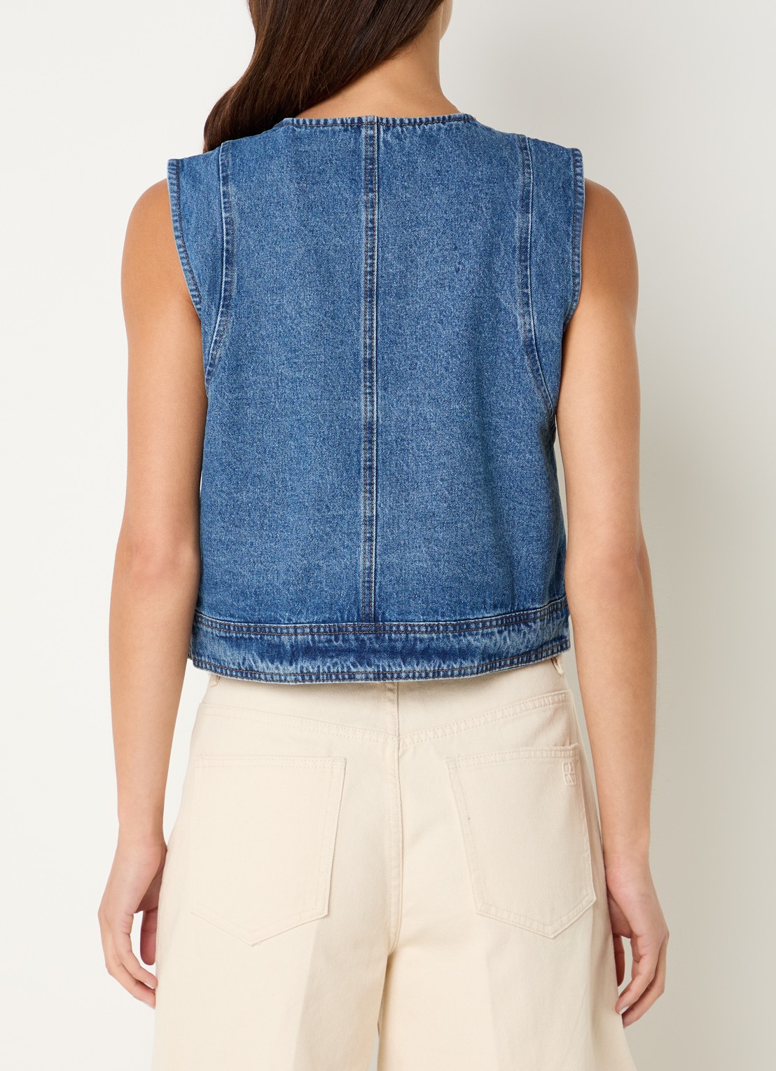 ROUGE EDIT Rouramonas gilet van denim met opgestikte zakken  - achterkant 4 indigo