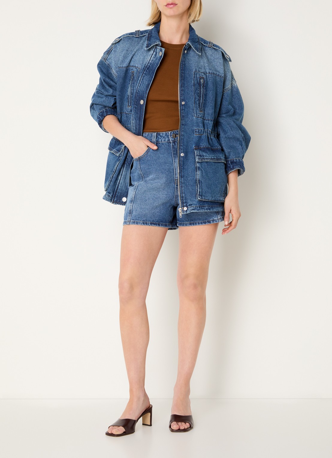 ROUGE EDIT Rouramonas high waist straight fit korte broek van denim - voorkant 2 indigo