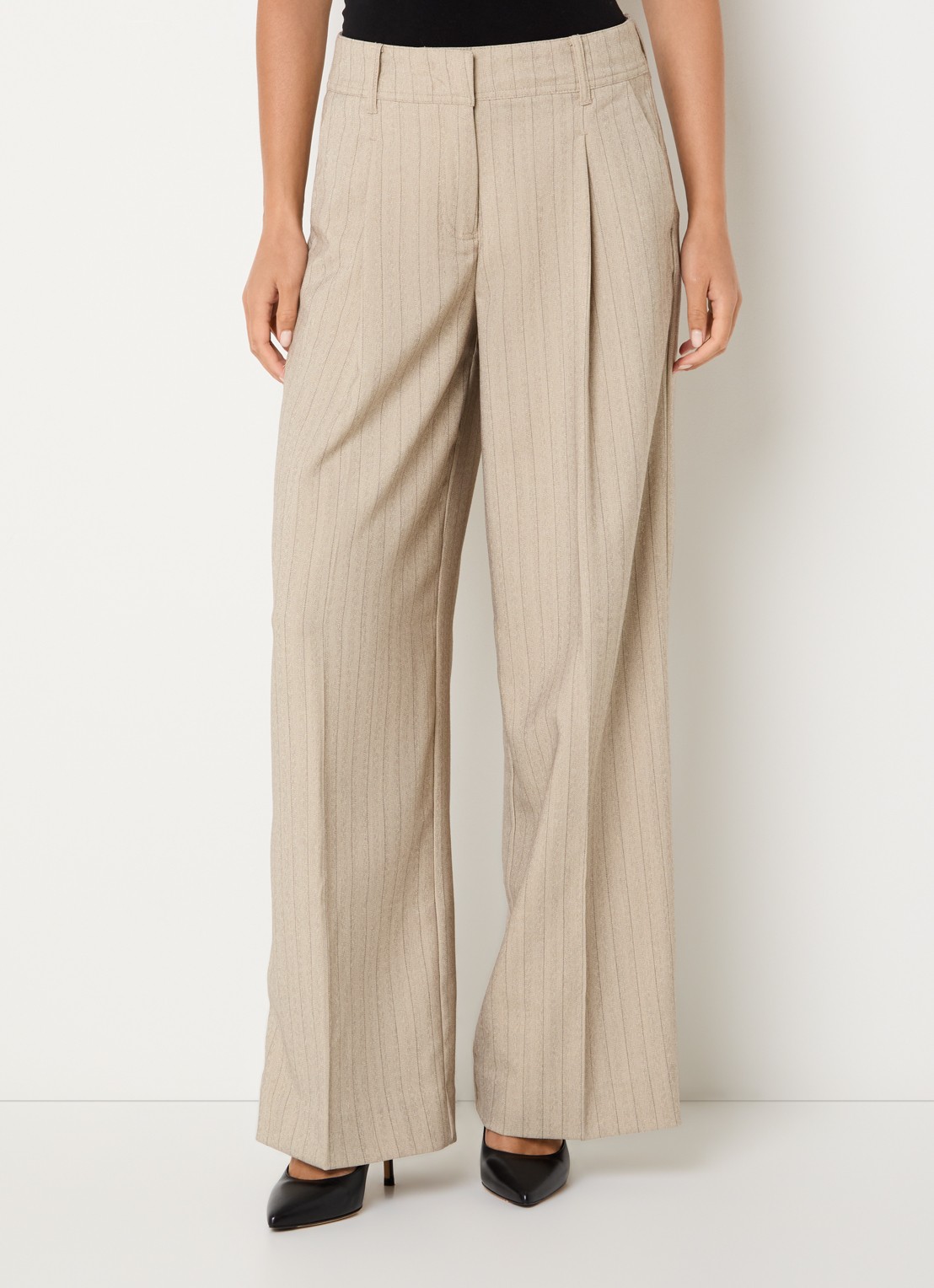 ROUGE EDIT Rousaga high waist wide fit pantalon met steekzakken - detail 2 beige