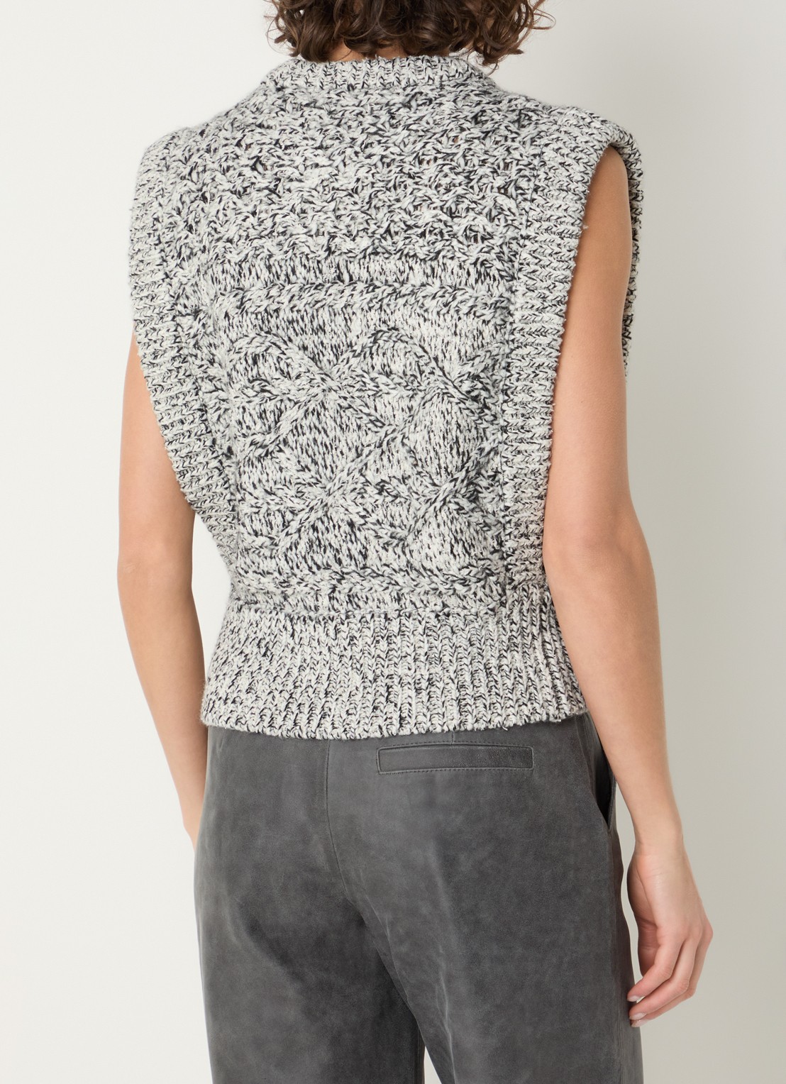 ROUGE EDIT Rousally grofgebreid gilet in wolblend - achterkant 3 grijs