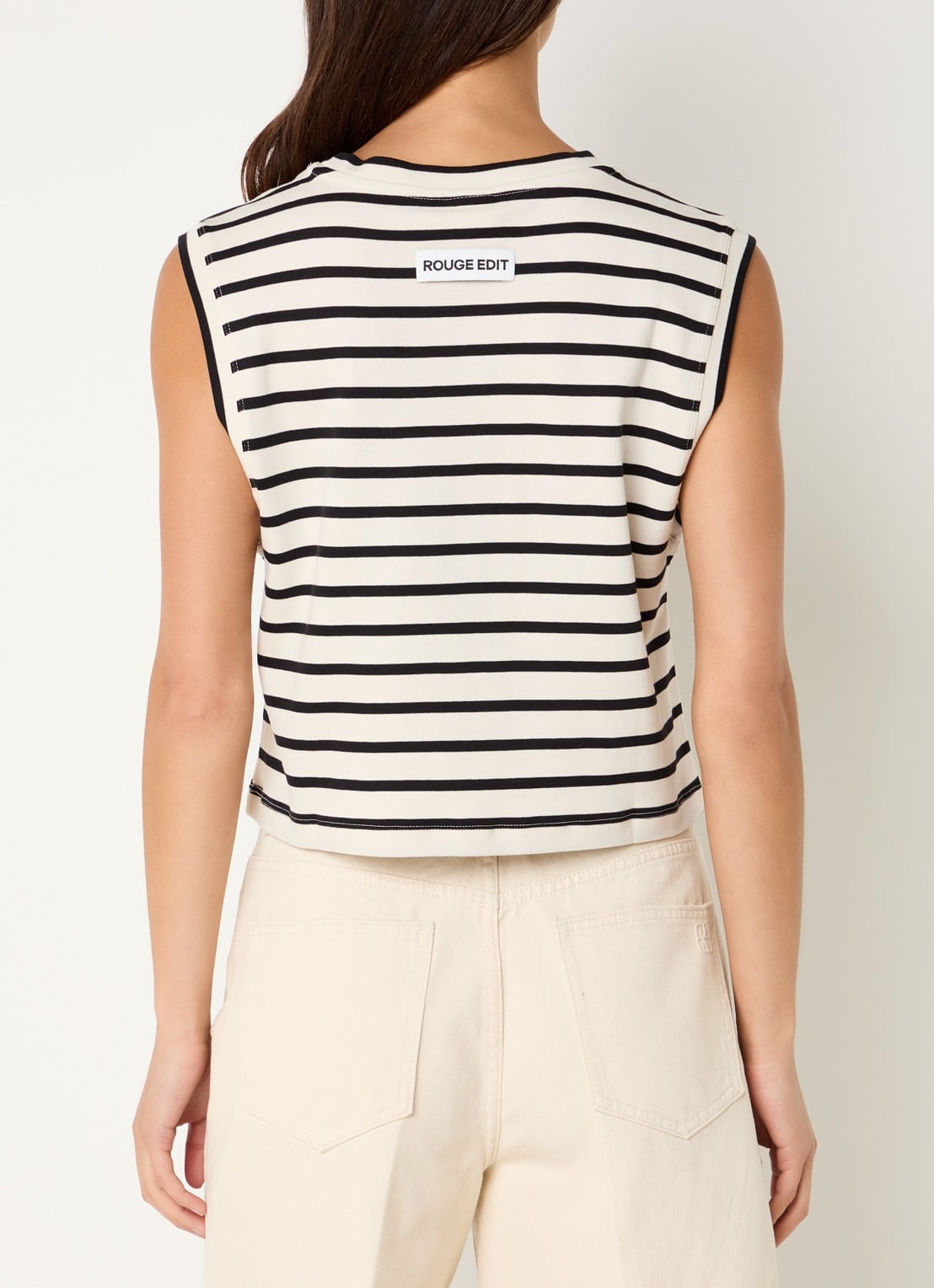 ROUGE EDIT Rousarah top met streepprint - achterkant 3 beige