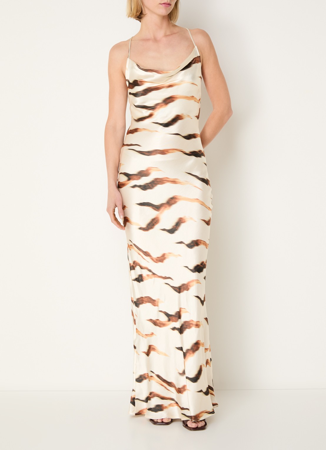 ROUGE EDIT Rousmillas maxi jurk met zebraprint - detail 3 creme