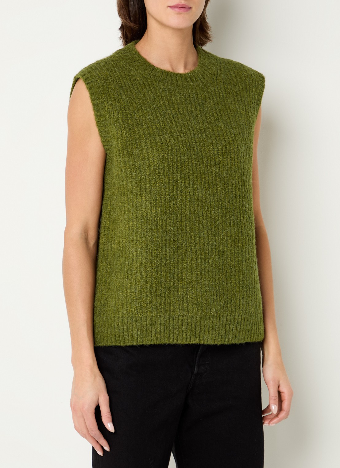 ROUGE EDIT Routhelma grofgebreide spencer in wolblend - detail groen