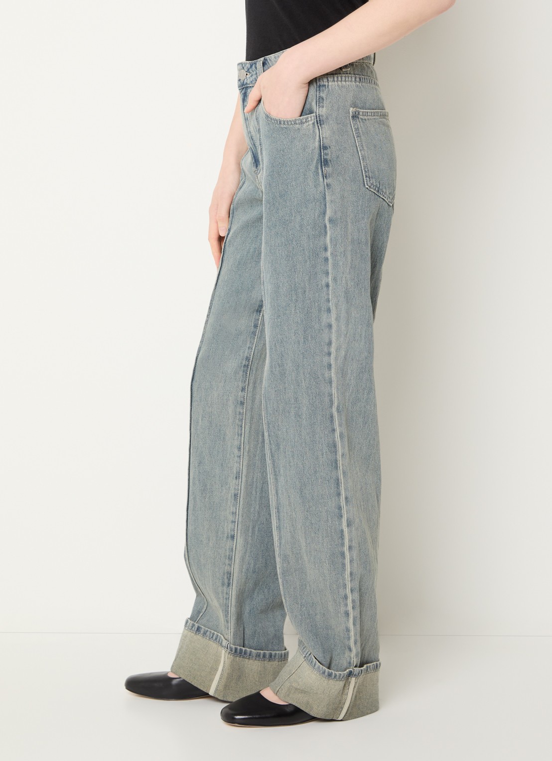 ROUGE EDIT Rouvivian high waist straight leg jeans met steekzakken - detail 2 lichtblauw