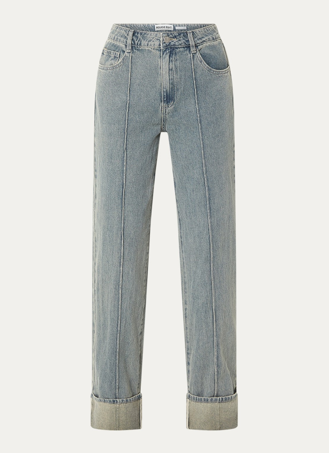 ROUGE EDIT Rouvivian high waist straight leg jeans met steekzakken - voorkant 4 lichtblauw