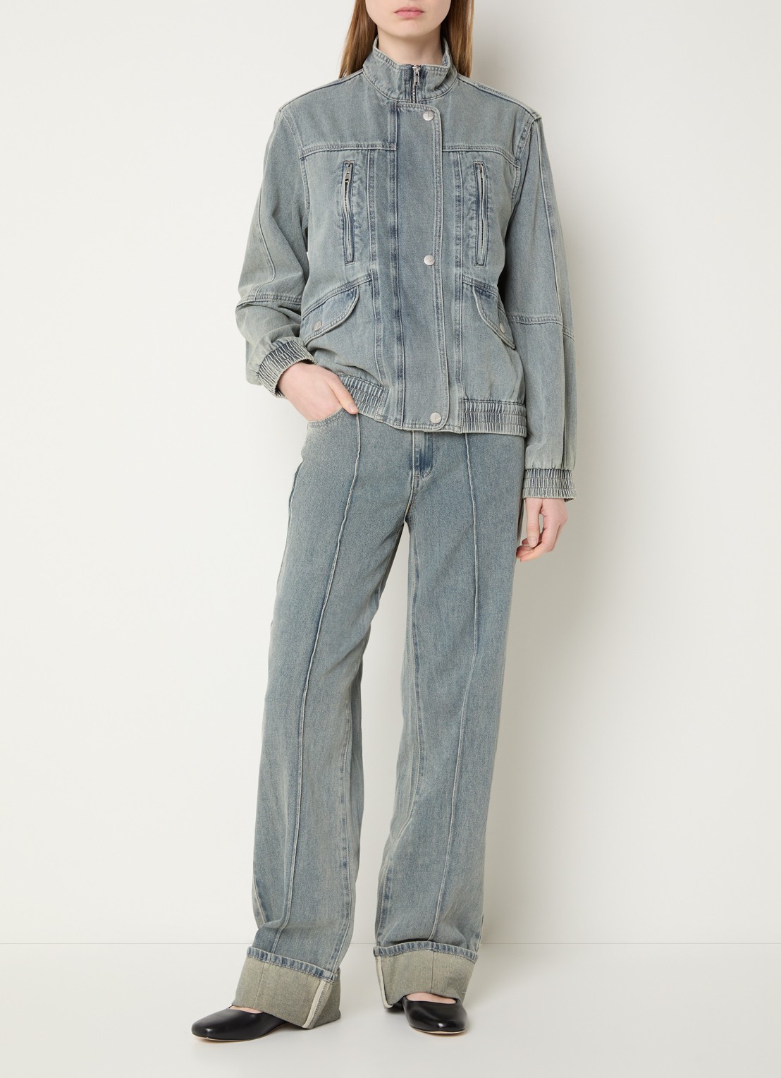 ROUGE EDIT Rouvivian high waist straight leg jeans met steekzakken - voorkant 5 lichtblauw