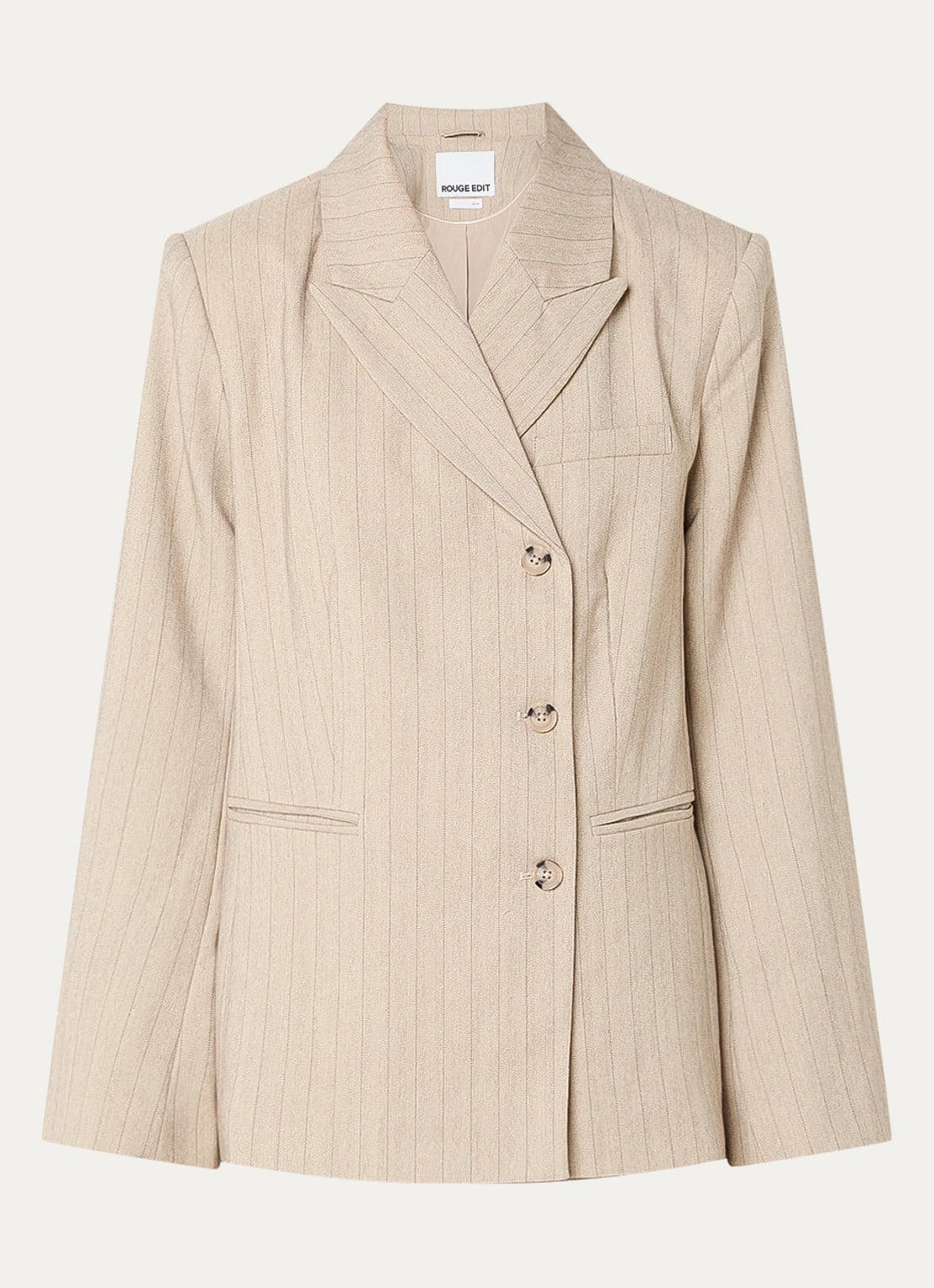 ROUGE EDIT Saga blazer met krijtstreep en steekzakken - voorkant 2 beige