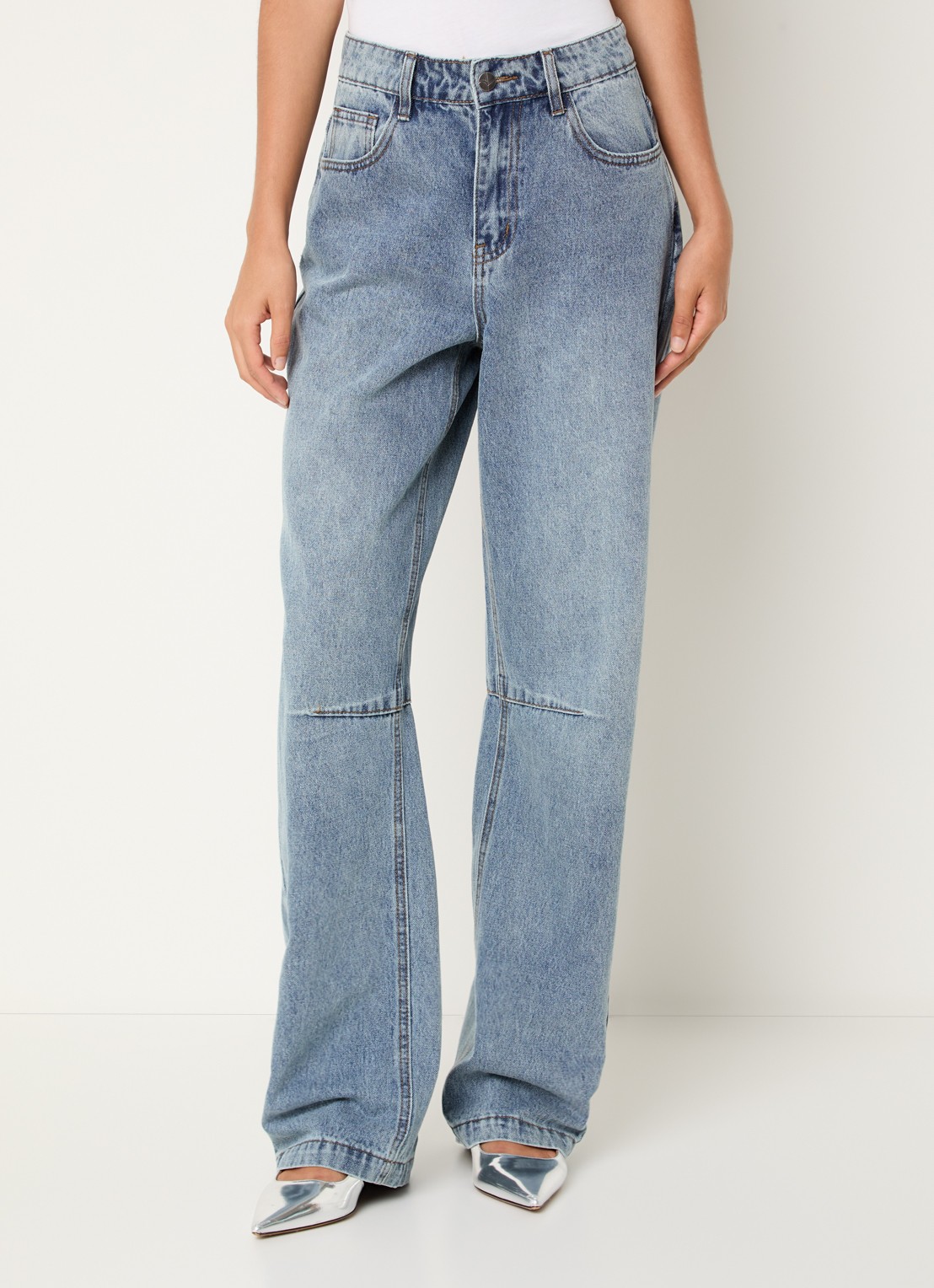 ROUGE EDIT Tiana high waist straight fit jeans met lichte wassing - detail 4 indigo