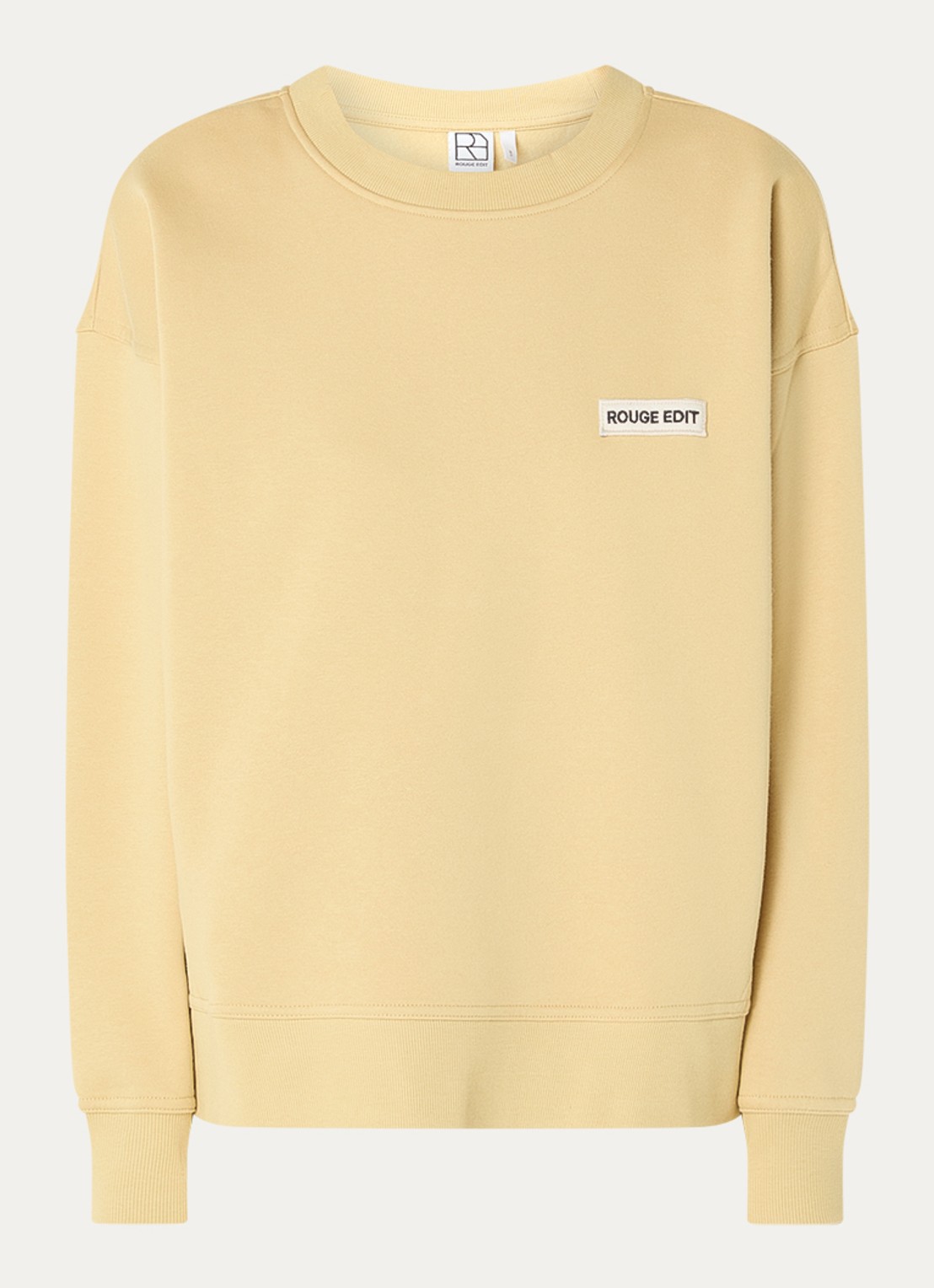 ROUGE EDIT York oversized sweater met logo - voorkant okergeel