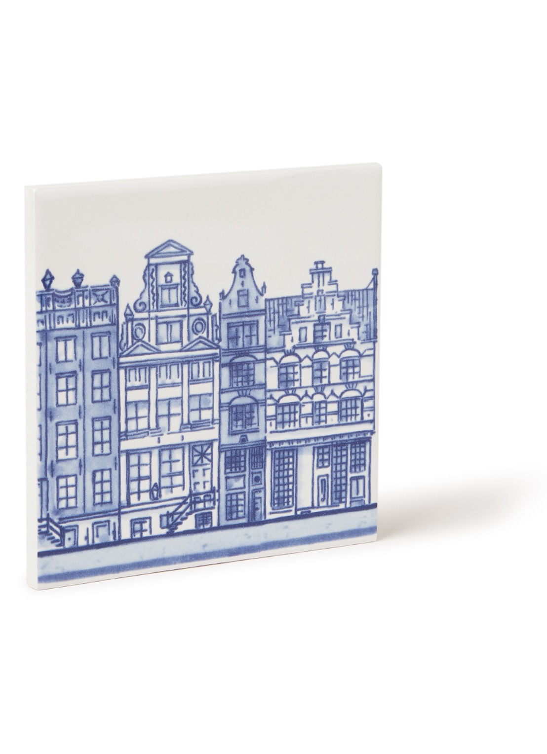 Royal Delft Grachtenpand 2 tegel 13 x 13 cm - voorkant wit