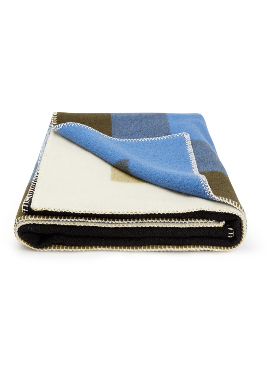 Røros Tweed Bento plaid van scheerwol 135 x 200 cm - voorkant 2 olijfgroen