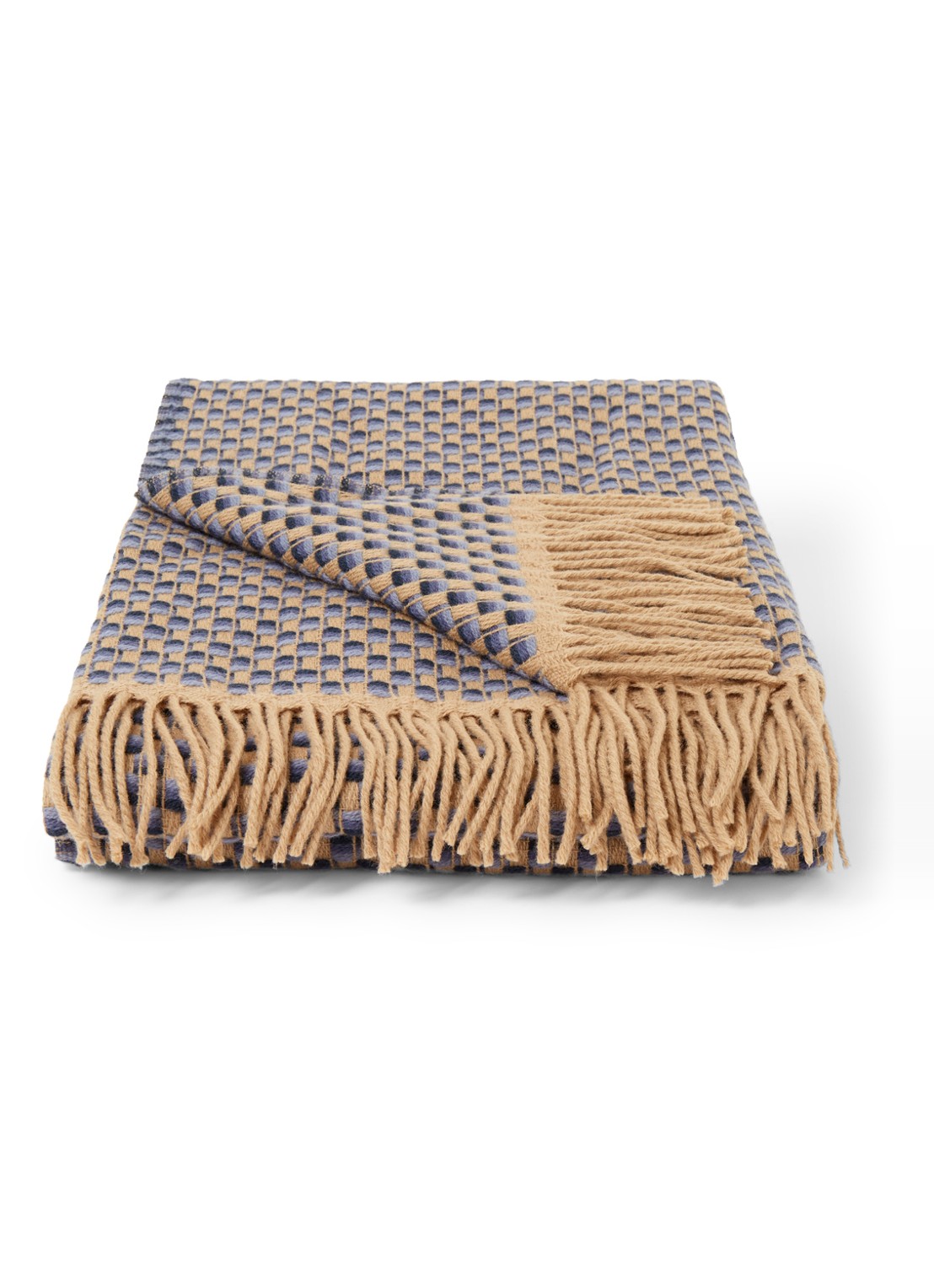 Røros Tweed Isak plaid van wol 150 x 210 cm - voorkant 3 staalblauw