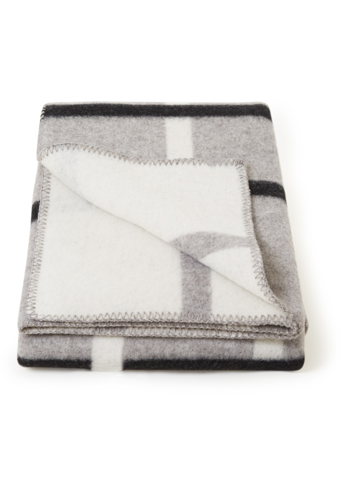Røros Tweed Knut plaid van lamswol 200 x 135 cm - voorkant 2 lichtgrijs