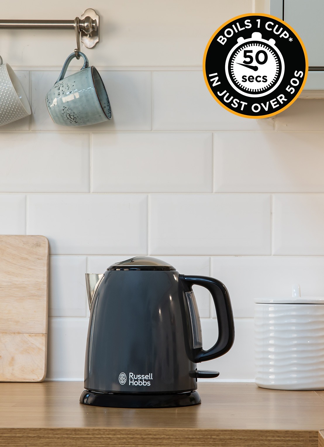 Russell Hobbs Colour Plus+ Mini waterkoker 1 liter 24993-70 - voorkant 3 donkergrijs