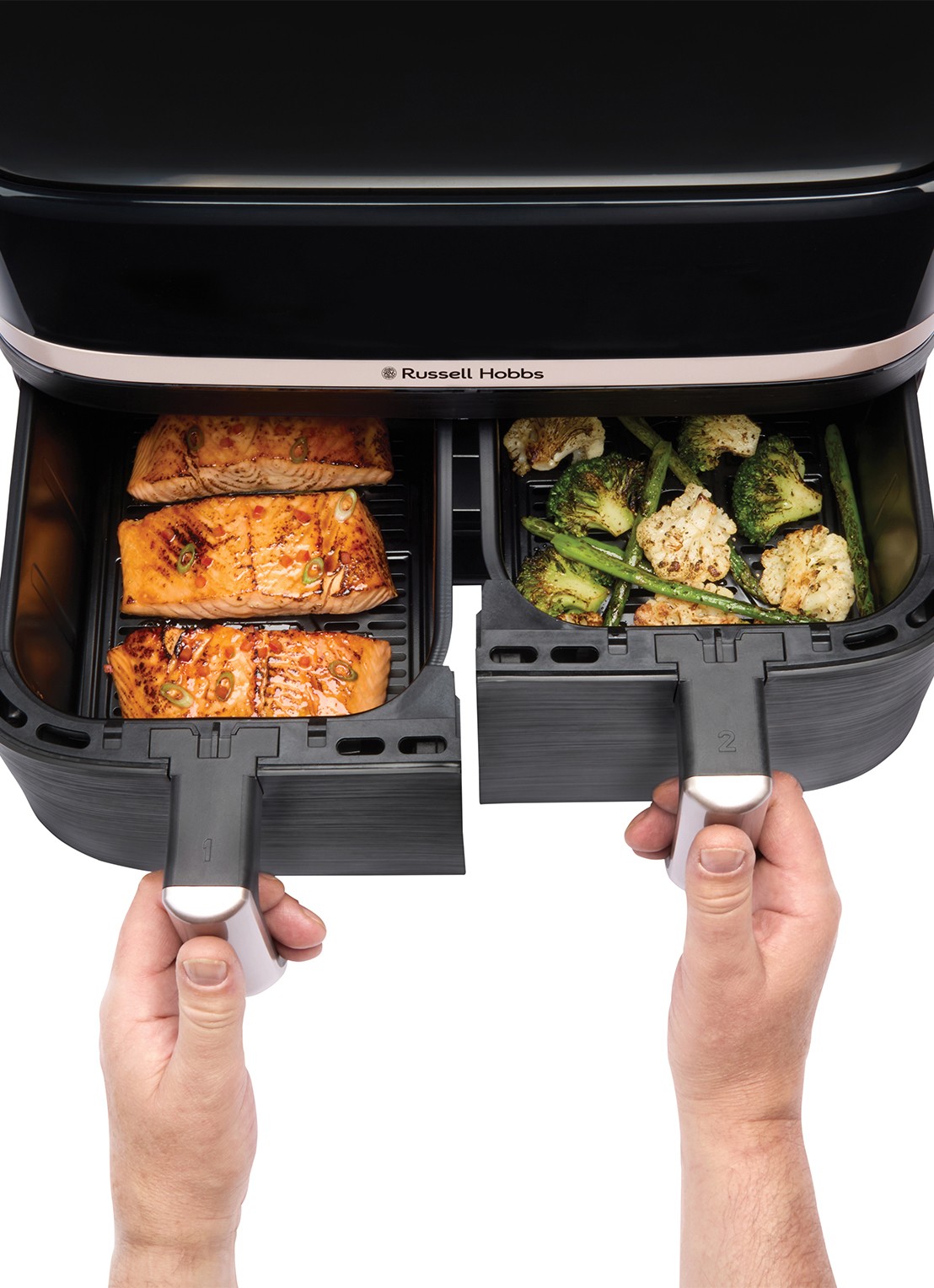 Russell Hobbs Satisfry Dual Basket airfryer 9 liter 27680-56 - achterkant 8 zwart