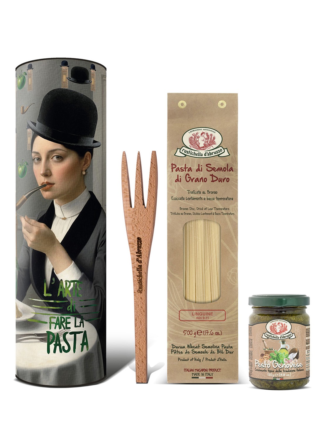 Rustichella d'Abruzzo Magritte linguine en Genovese pesto - pasta geschenkset - voorkant undefined