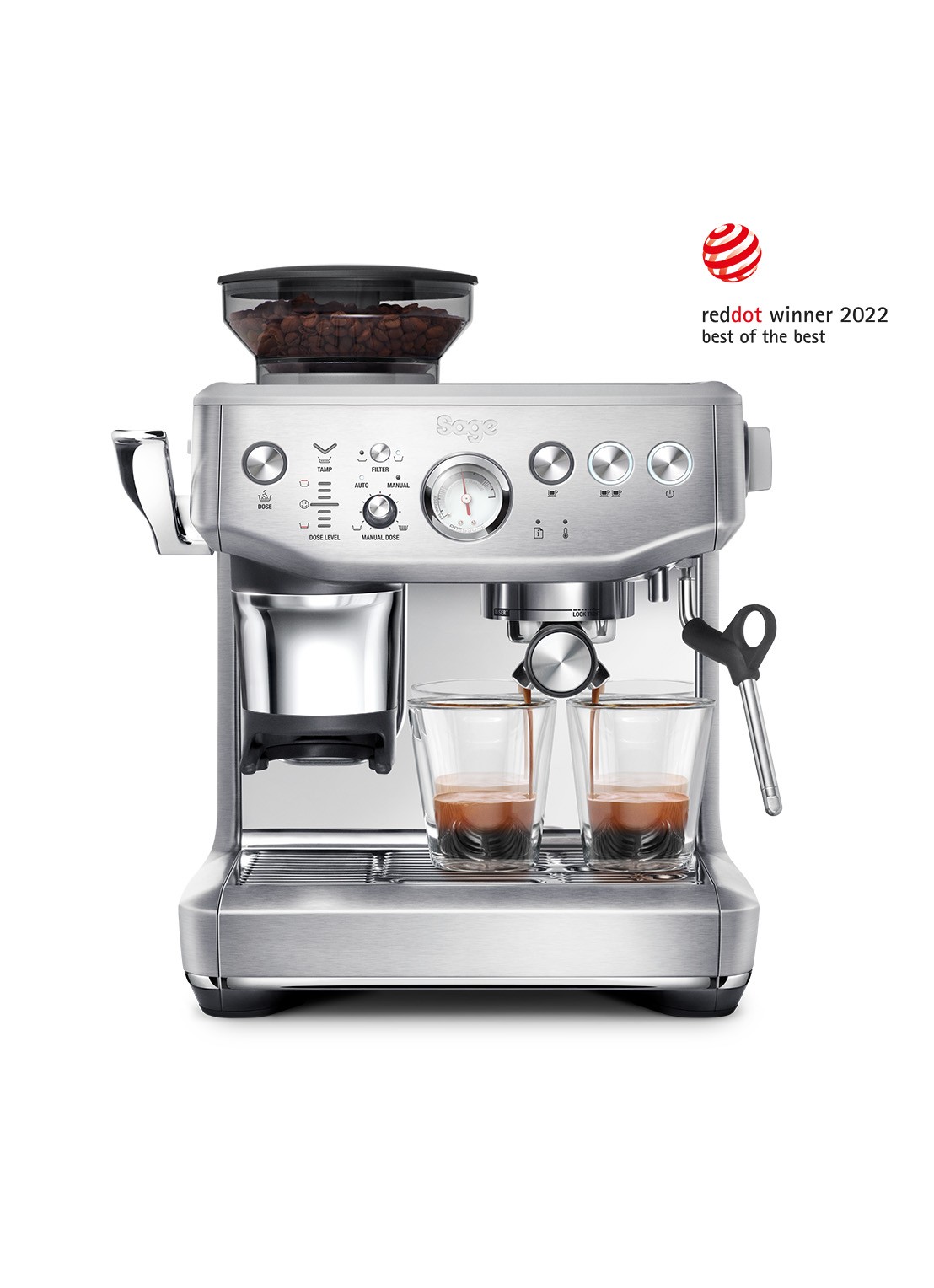 Sage Barista Express Impress espressomachine SES876 - voorkant zilver