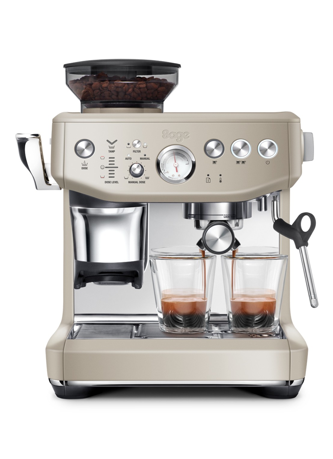 Sage Barista Express Impress espressomachine SES876 - voorkant 2 lichtbruin