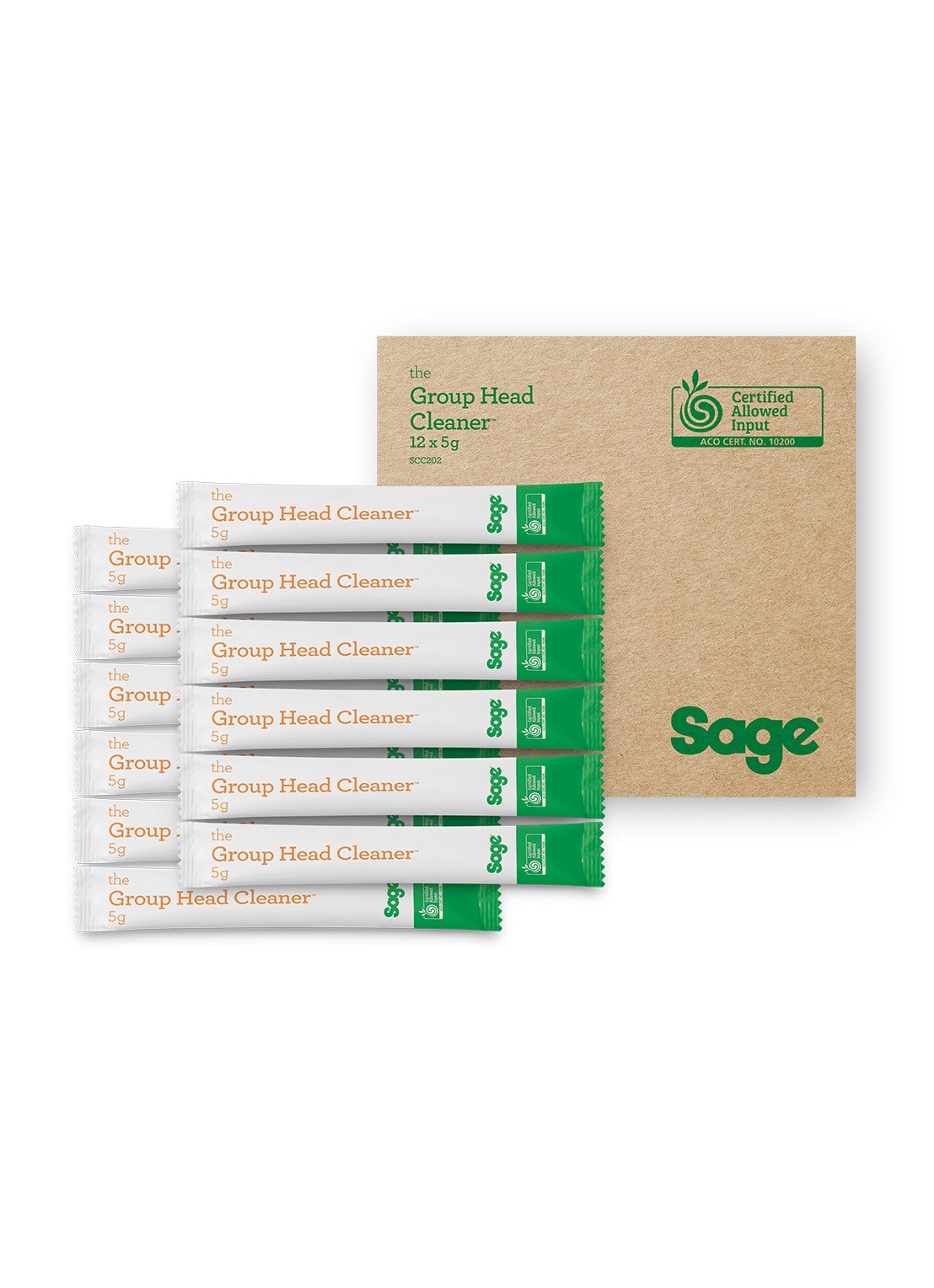 Sage The Group Head Cleaner schoonmaakmiddel 5 gram set van 12 - voorkant wit