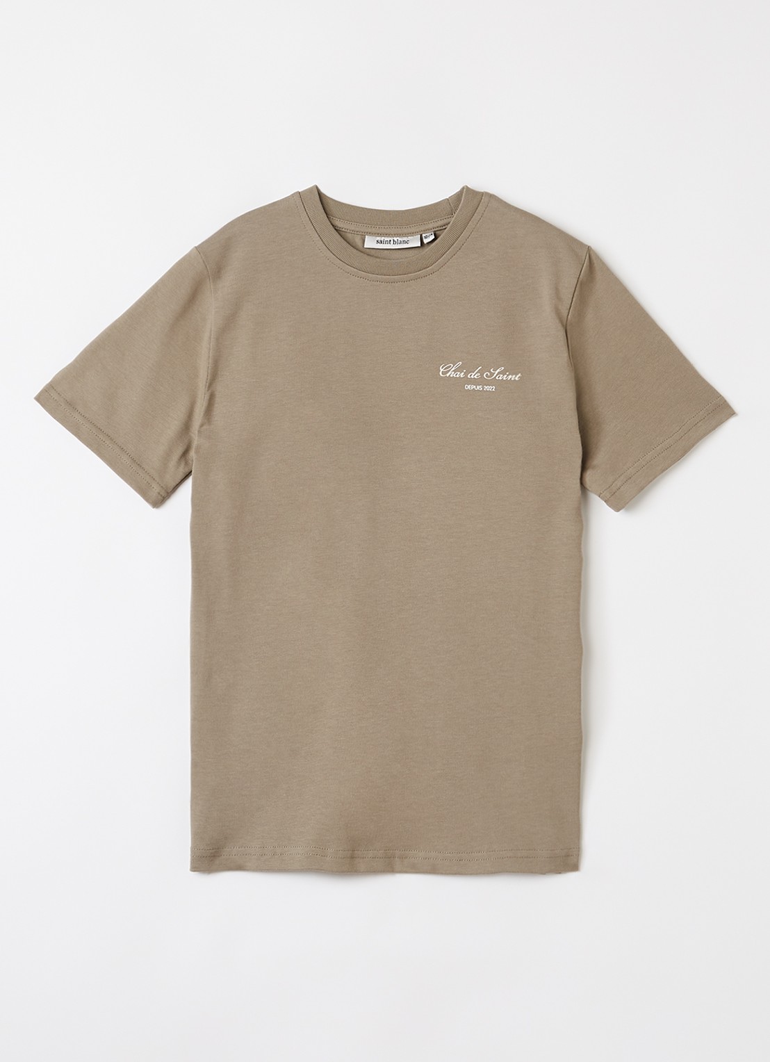 Saint Blanc Avenue T-shirt met front- en backprint - voorkant khaki
