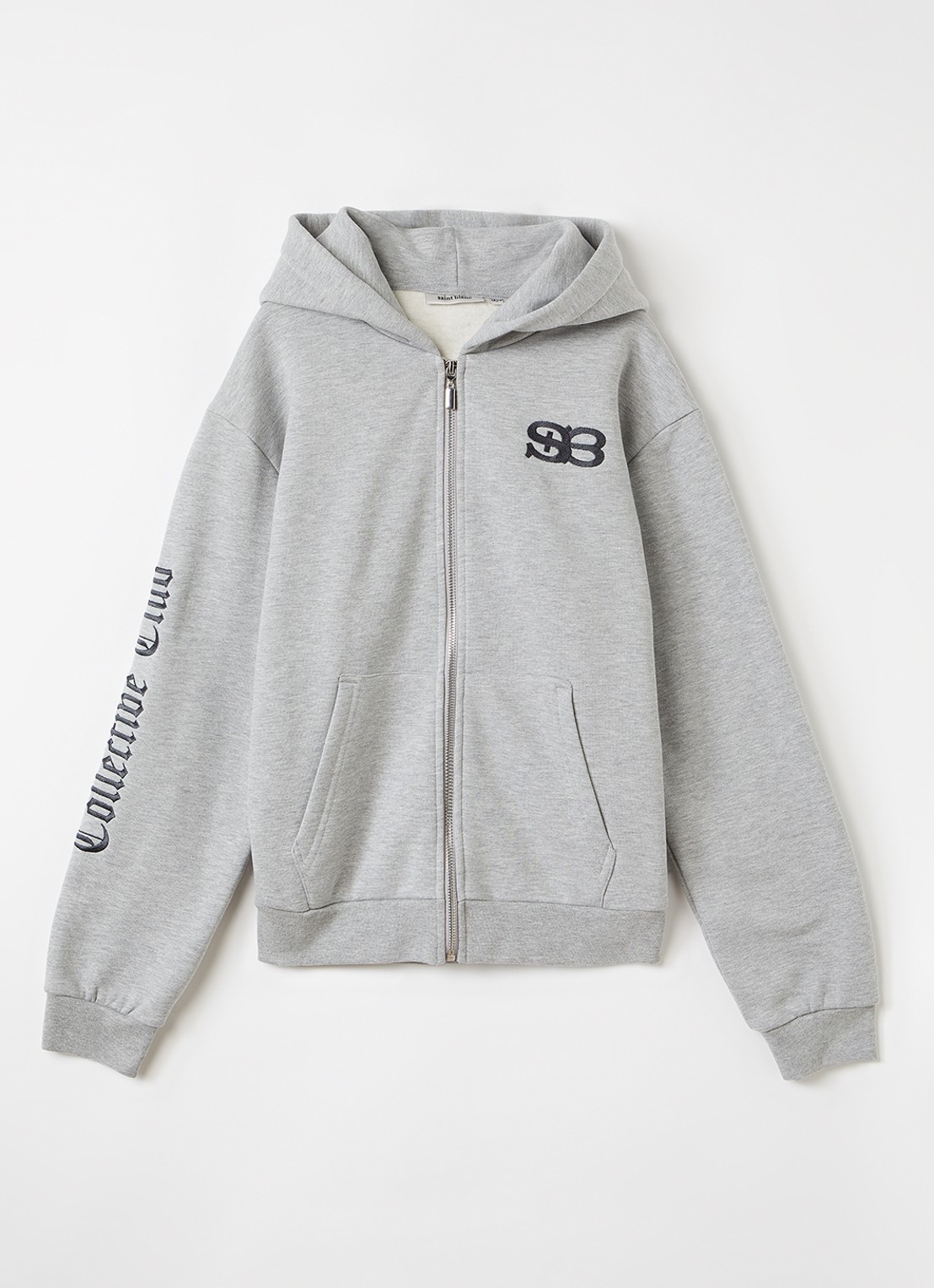 Saint Blanc Collective Academy sweatvest met logo- en backprint - voorkant grijsmele