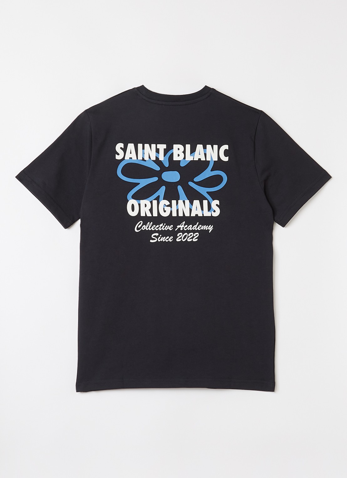 Saint Blanc Flower T-shirt met logo- en backprint - voorkant 2 donkerblauw