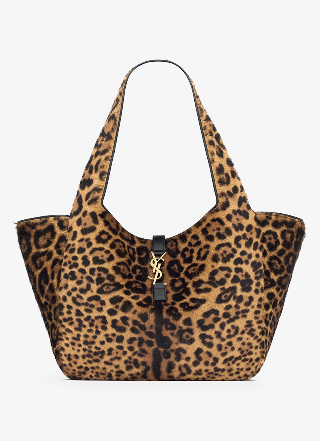 Saint Laurent Bea shopper van kalfsleer met ponyhair - voorkant bruin