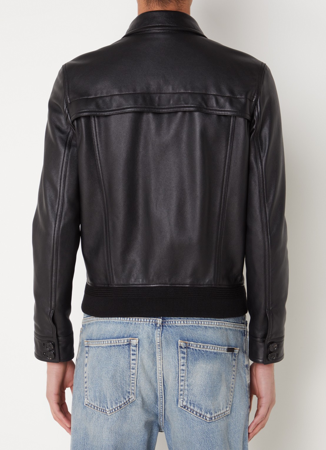 Saint Laurent Bomberjack van lamsleer met paspelzakken - achterkant zwart