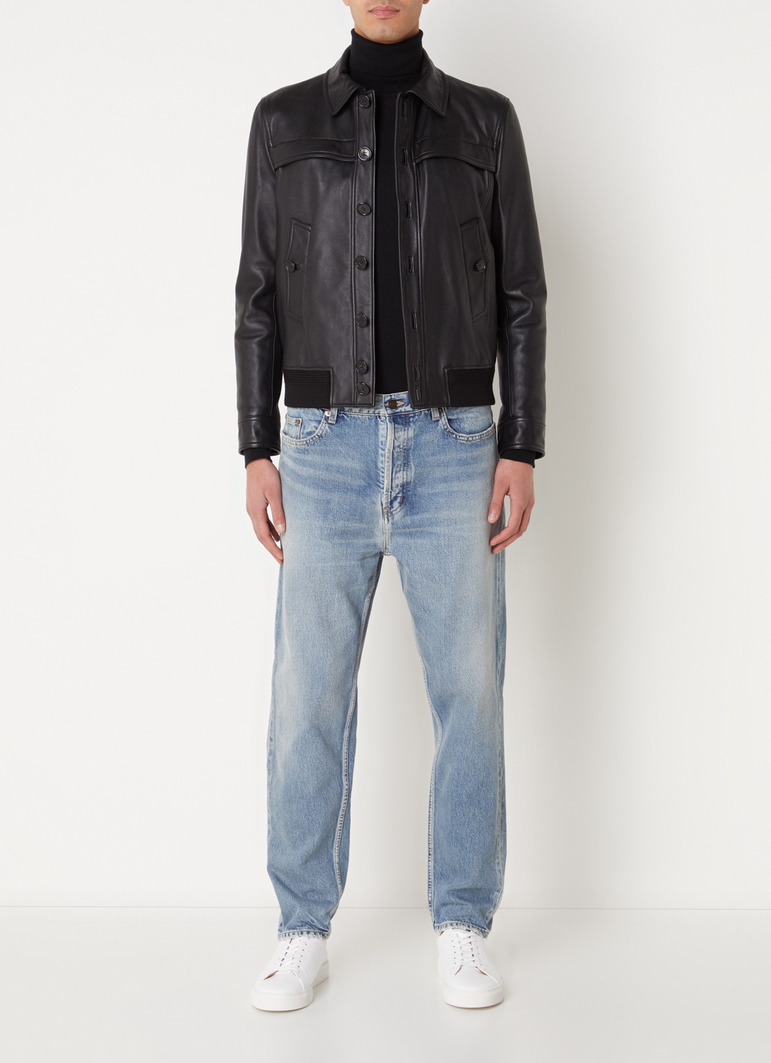 Saint Laurent Bomberjack van lamsleer met paspelzakken - voorkant 6 zwart