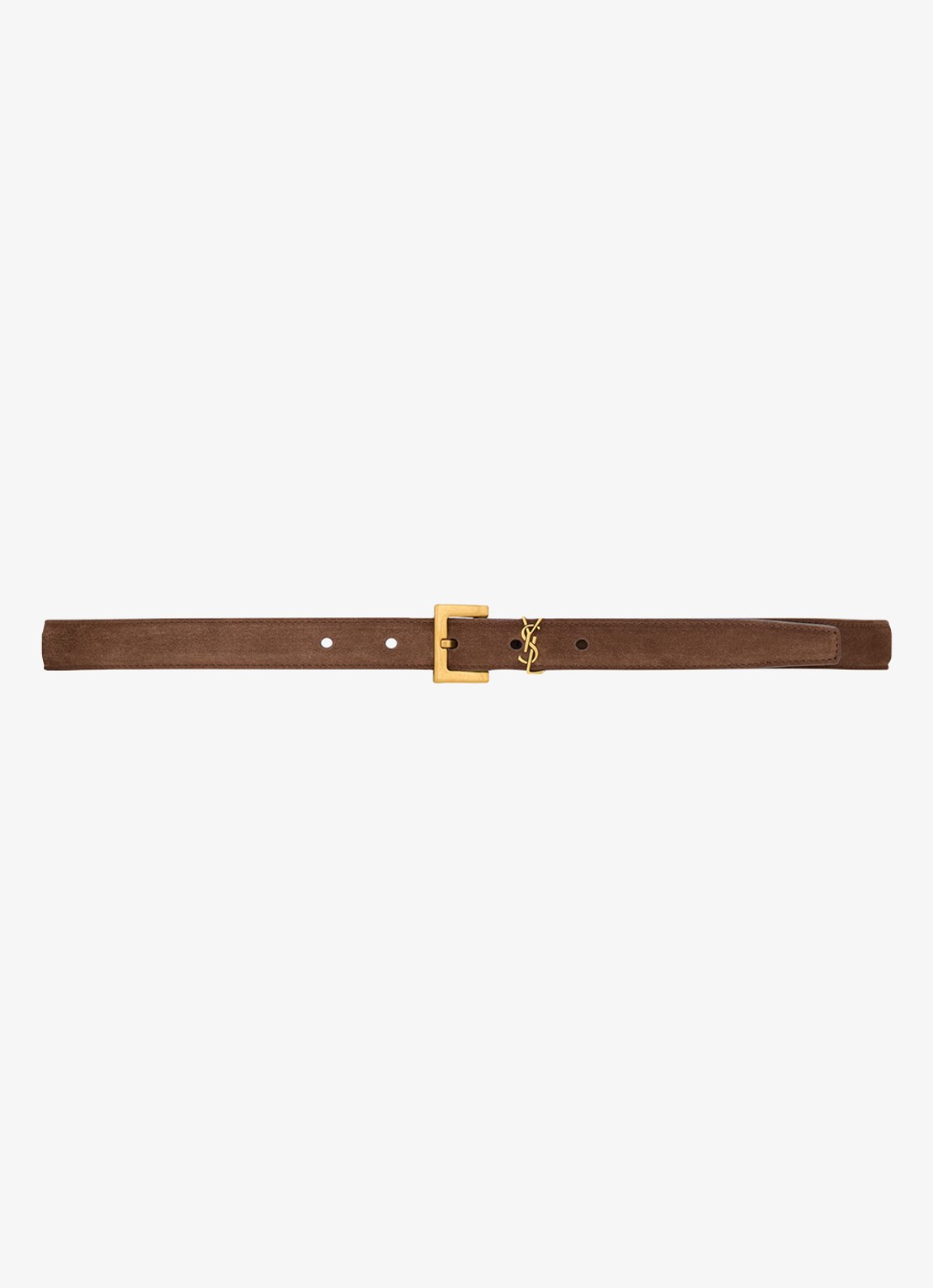 Saint Laurent Boucle Carree riem van kalfssuède - voorkant bruin