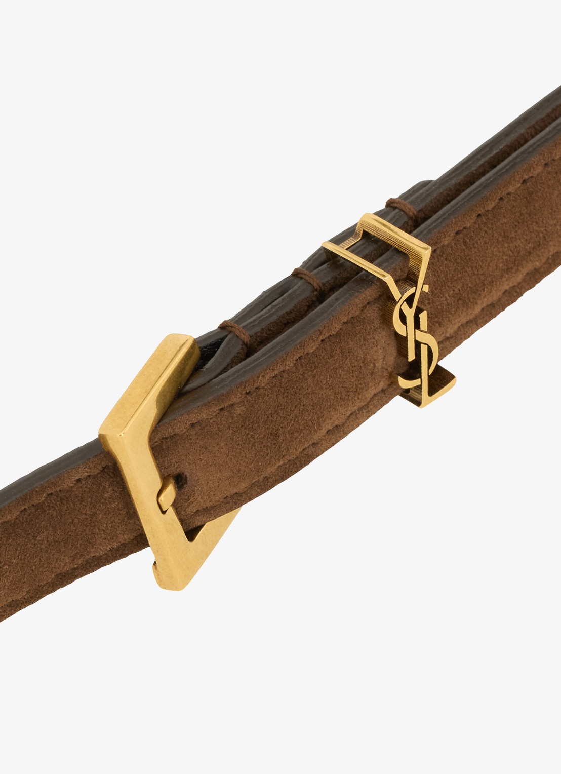 Saint Laurent Boucle Carree riem van kalfssuède - detail 3 bruin