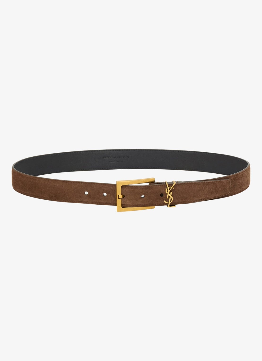 Saint Laurent Boucle Carree riem van kalfssuède - detail bruin