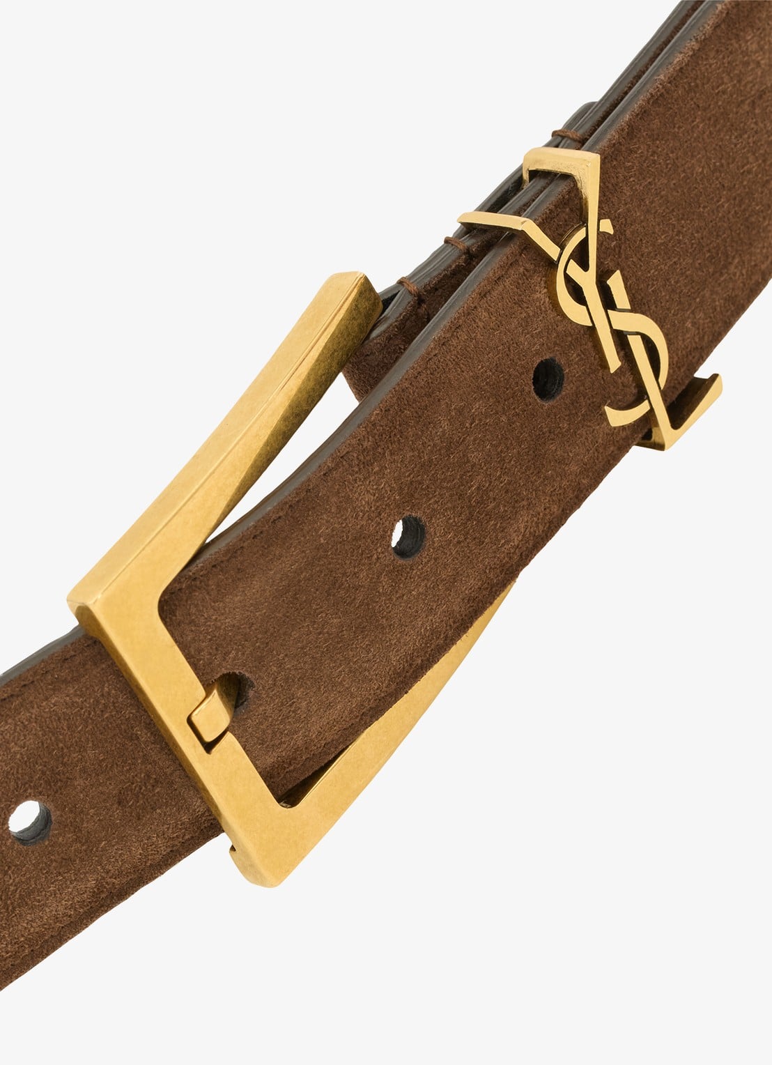Saint Laurent Boucle Carree riem van kalfssuède - detail 2 bruin